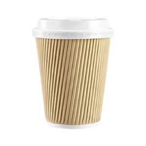 Vaso Papel Ripple 12 oz beige con tapa blanca