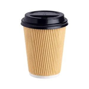 Vaso Papel Ripple 12 oz beige con tapa negra