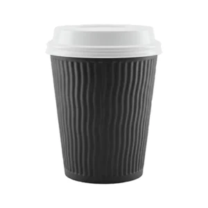 Vaso Papel Ripple 12 oz negro con tapa blanca