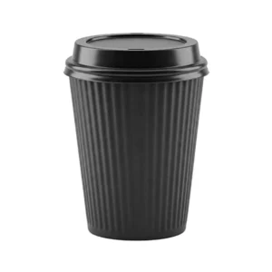 Vaso Papel Ripple 12 oz negro con tapa negra