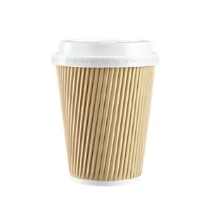 Vaso papel Ripple 8 oz beige con tapa blanca