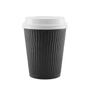 Vaso papel Ripple 8 oz negro con tapa blanca